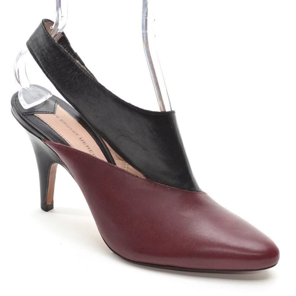 10 Crosby Derek Lam Vira Asymmetrical Pumps Black & Merlot Red Size 9